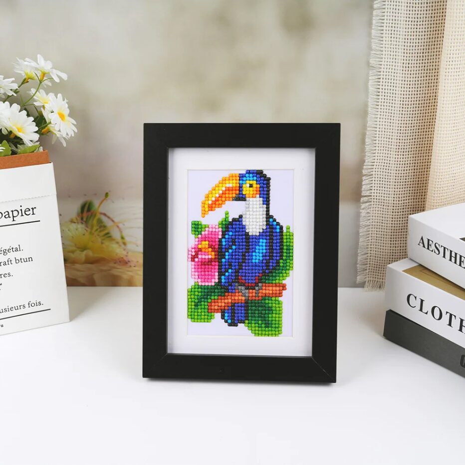 Lot de 8 Mini Diamond Painting - Oiseaux exotiques et fleuris