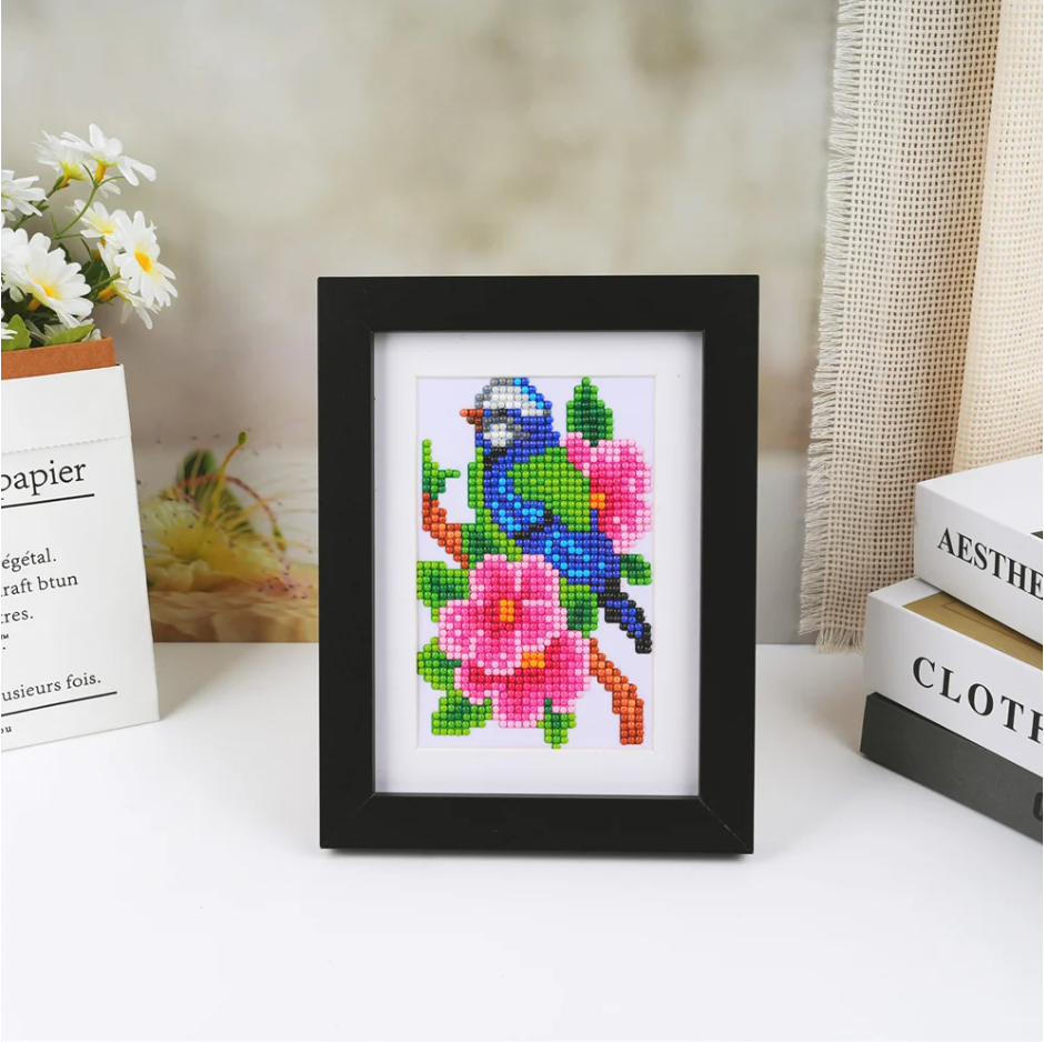 Lot de 8 Mini Diamond Painting - Oiseaux exotiques et fleuris
