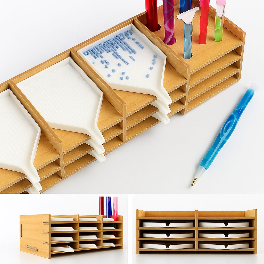 Organisateur en Bois pour Plateaux de Diamond Painting – 6 ou 12 Plateaux