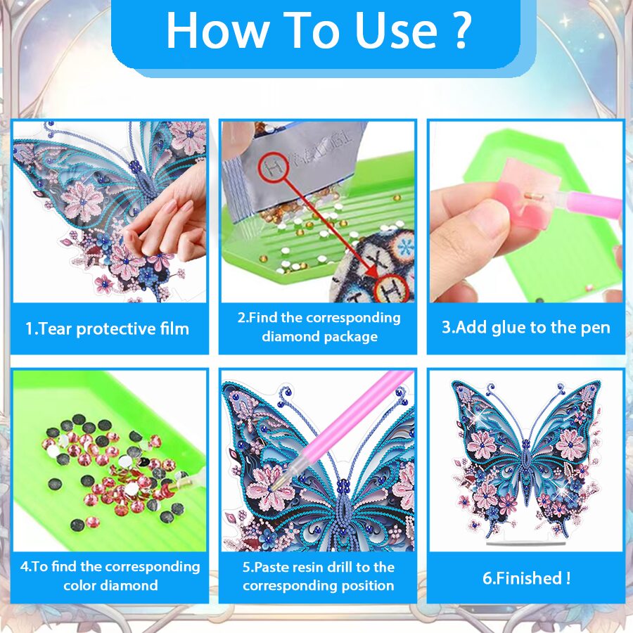 Papillon Bleu Poétique – Objet Décoratif sur Pied
