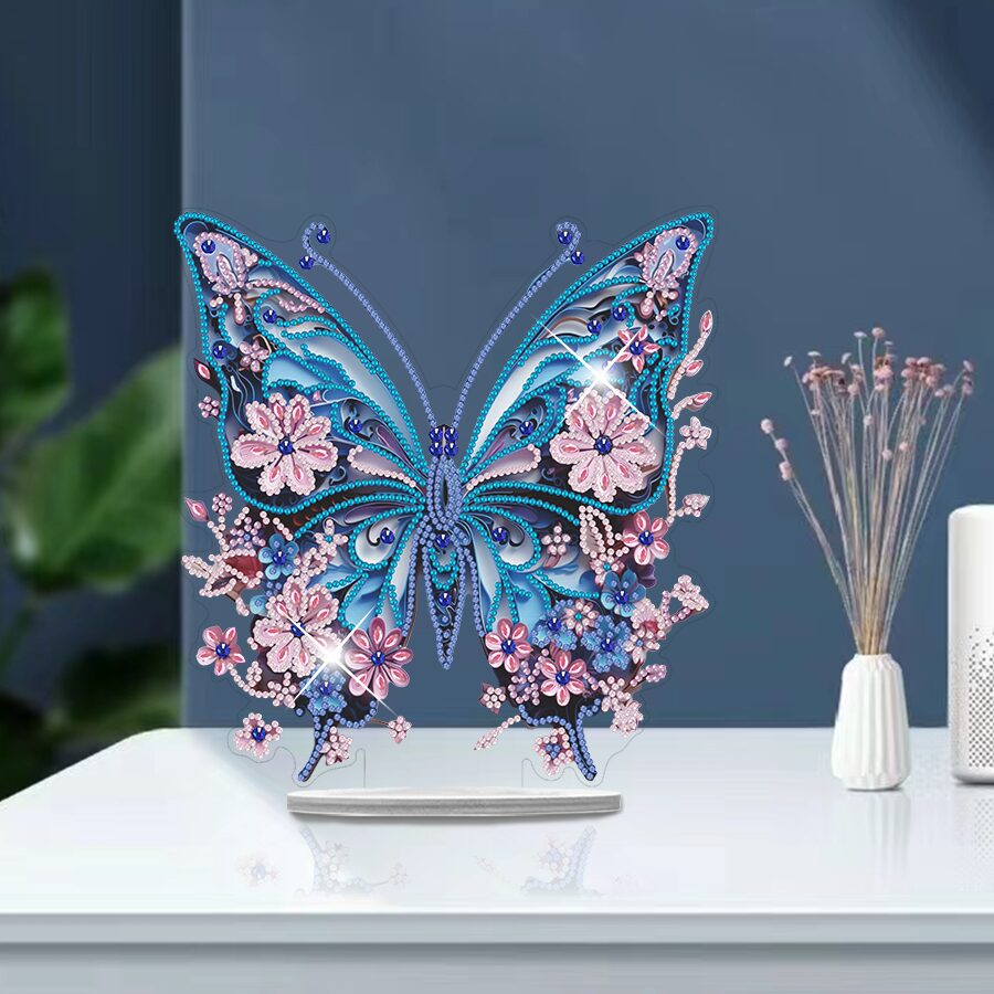 Papillon Bleu Poétique – Objet Décoratif sur Pied
