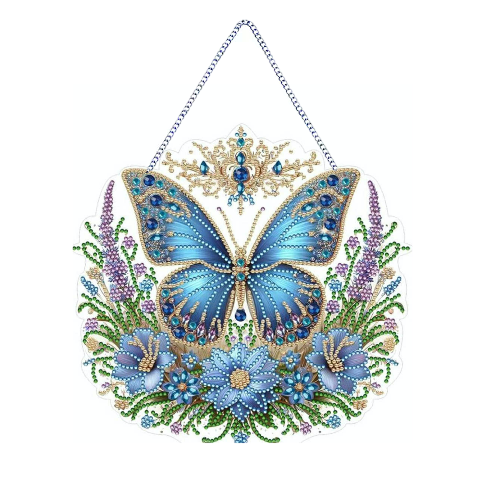 Papillon Bleu Royal – Suspension en Broderie Diamant
