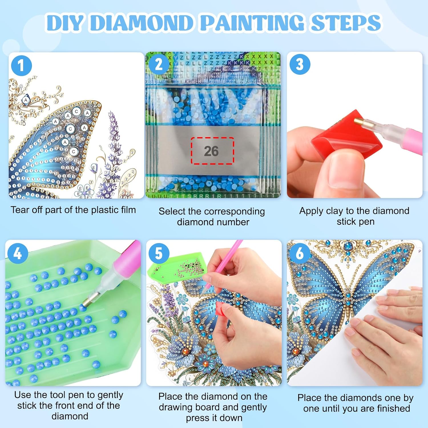 Papillon Bleu Royal – Suspension en Broderie Diamant