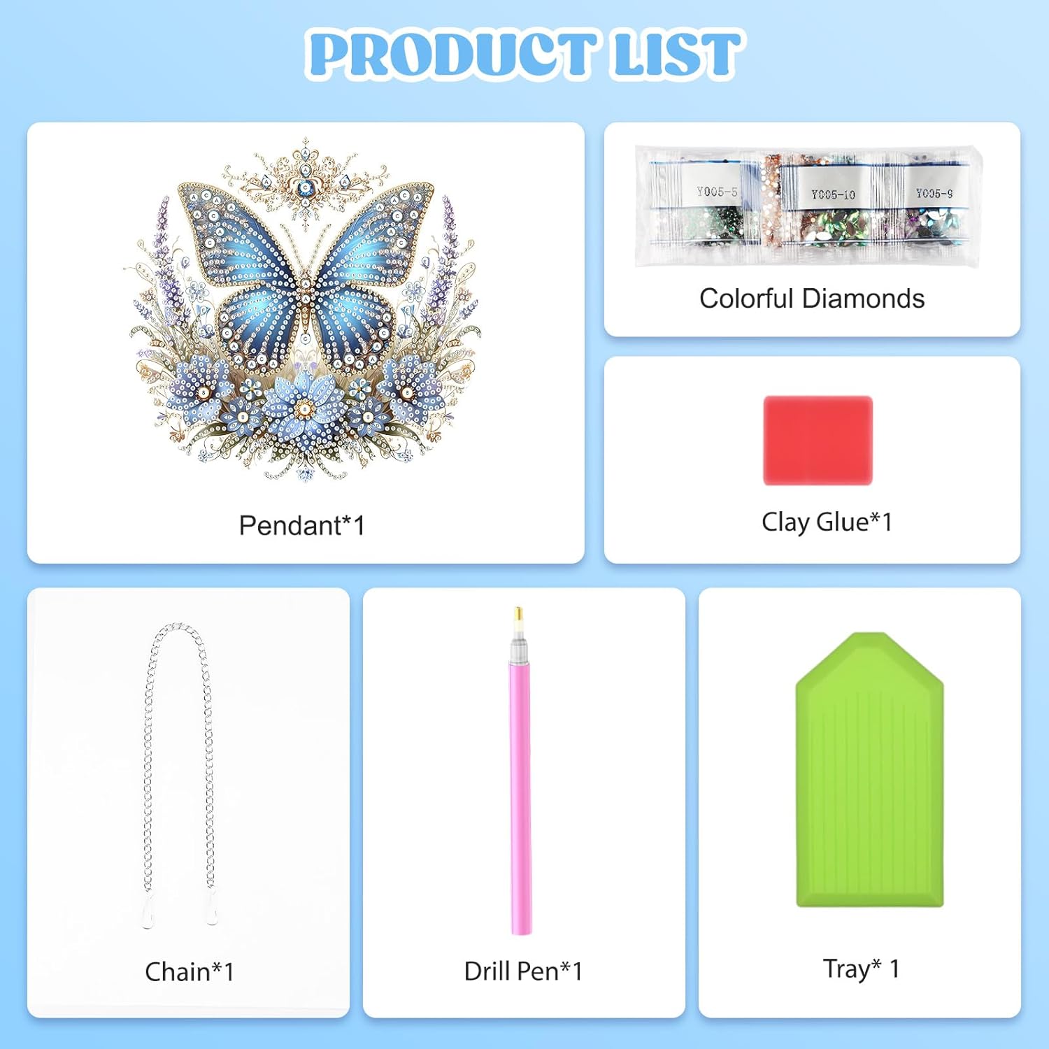 Papillon Bleu Royal – Suspension en Broderie Diamant
