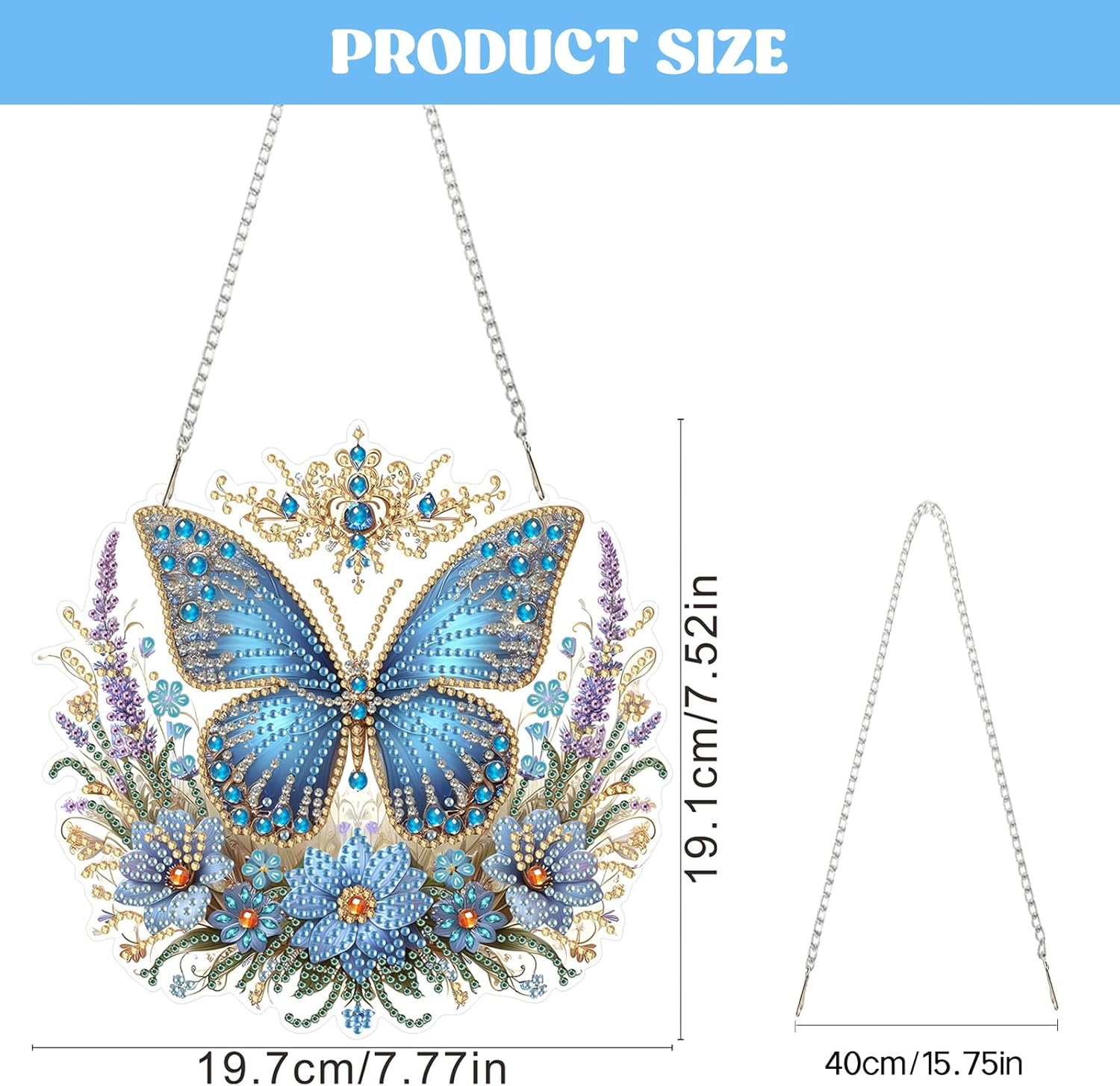 Papillon Bleu Royal – Suspension en Broderie Diamant