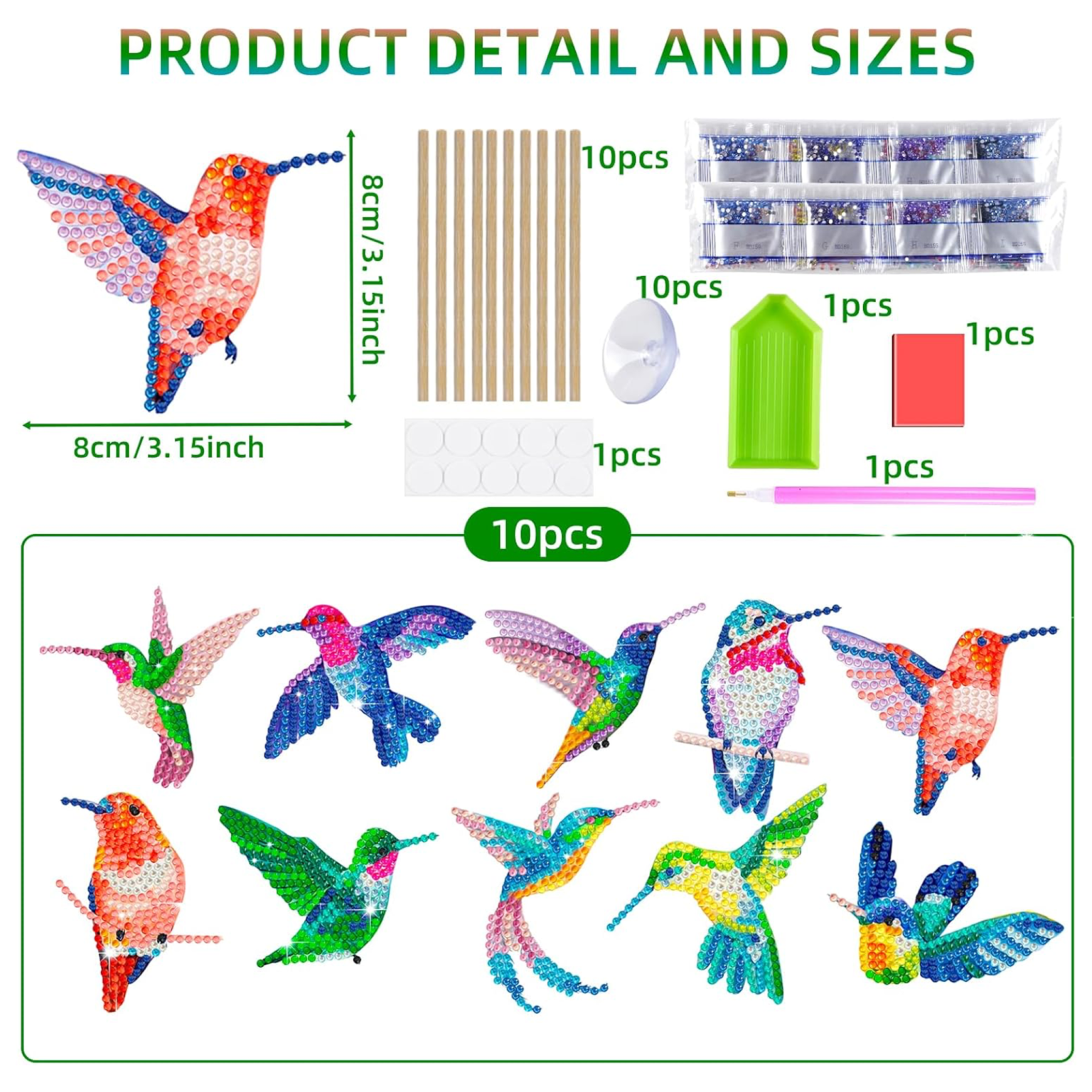 Set de 10 Colibris Multicolores – Ornements pour Plantes