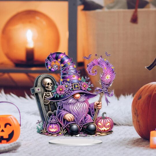 Sorcier Violet et Citrouilles Lumineuses – Objet Décoratif sur Pied