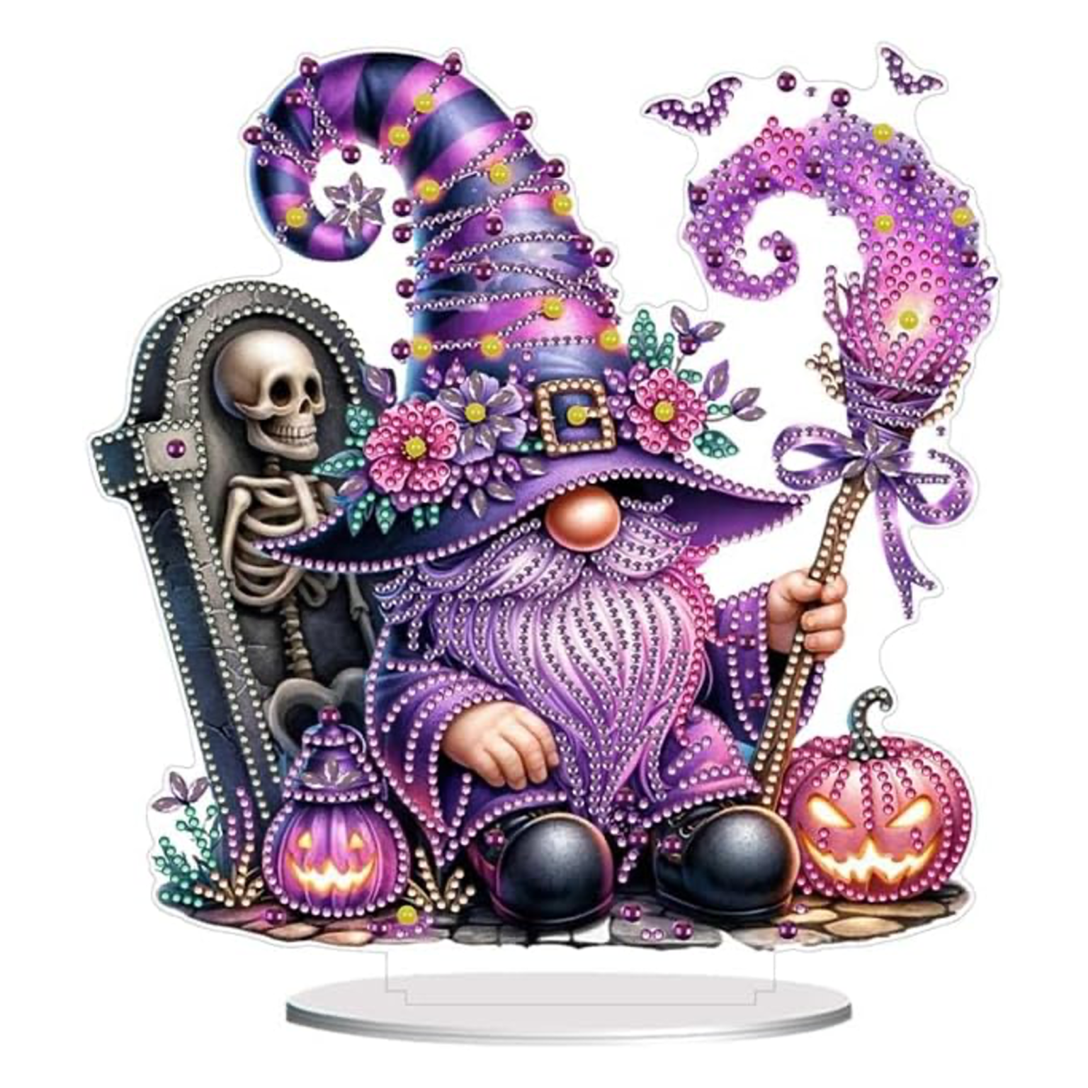 Sorcier Violet et Citrouilles Lumineuses – Objet Décoratif sur Pied