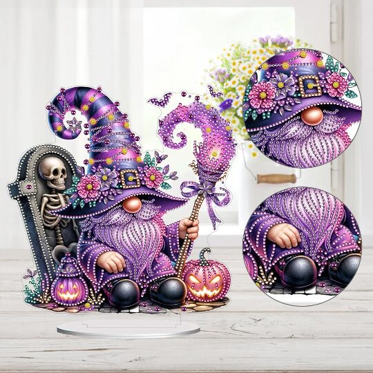 Sorcier Violet et Citrouilles Lumineuses – Objet Décoratif sur Pied