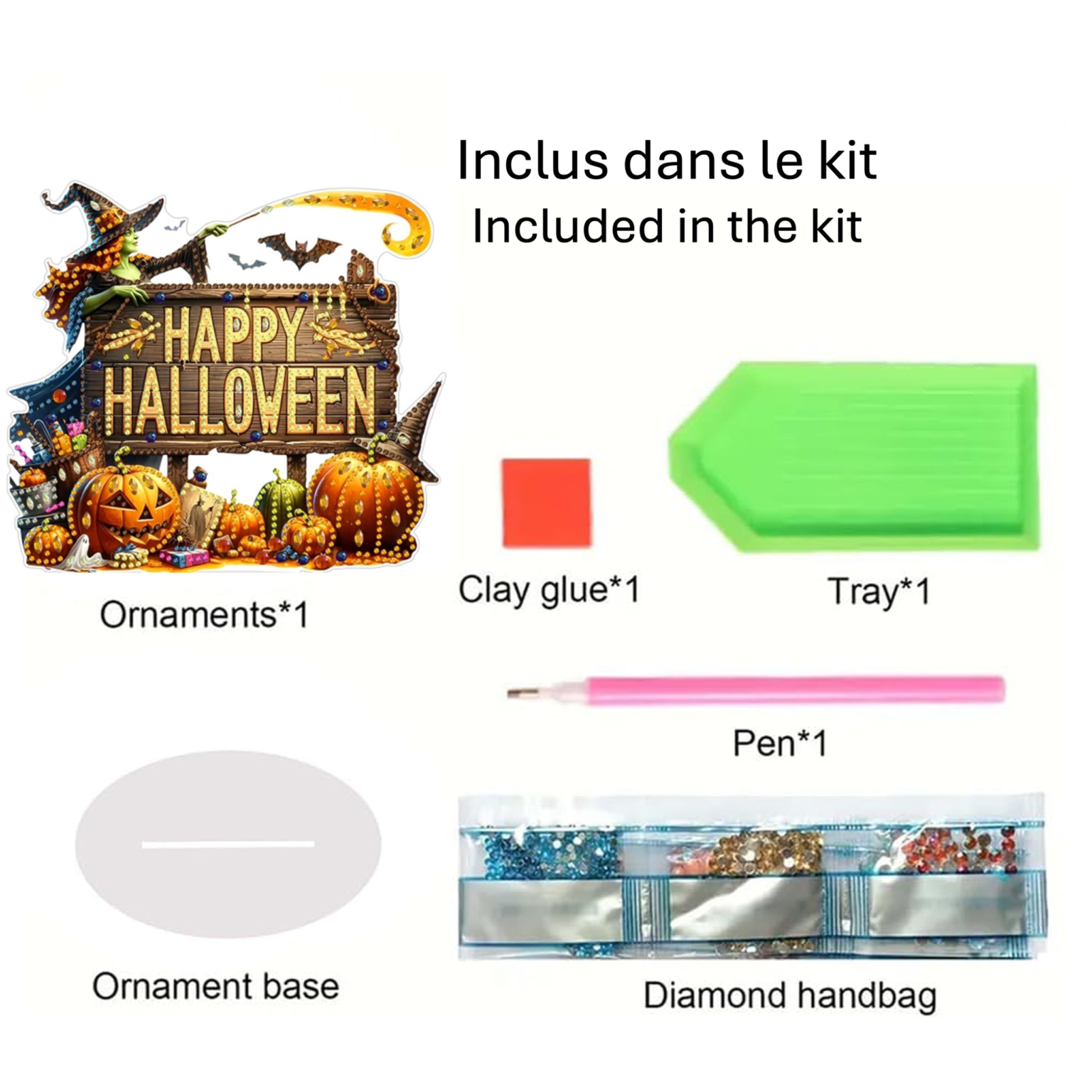 Sorcière et Citrouilles – Objet Décoratif sur Pied