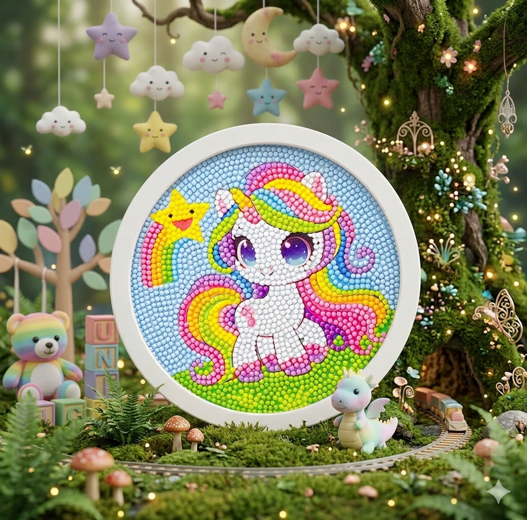 Petite licorne et étoile filante – Mini Cadre avec Pied Support