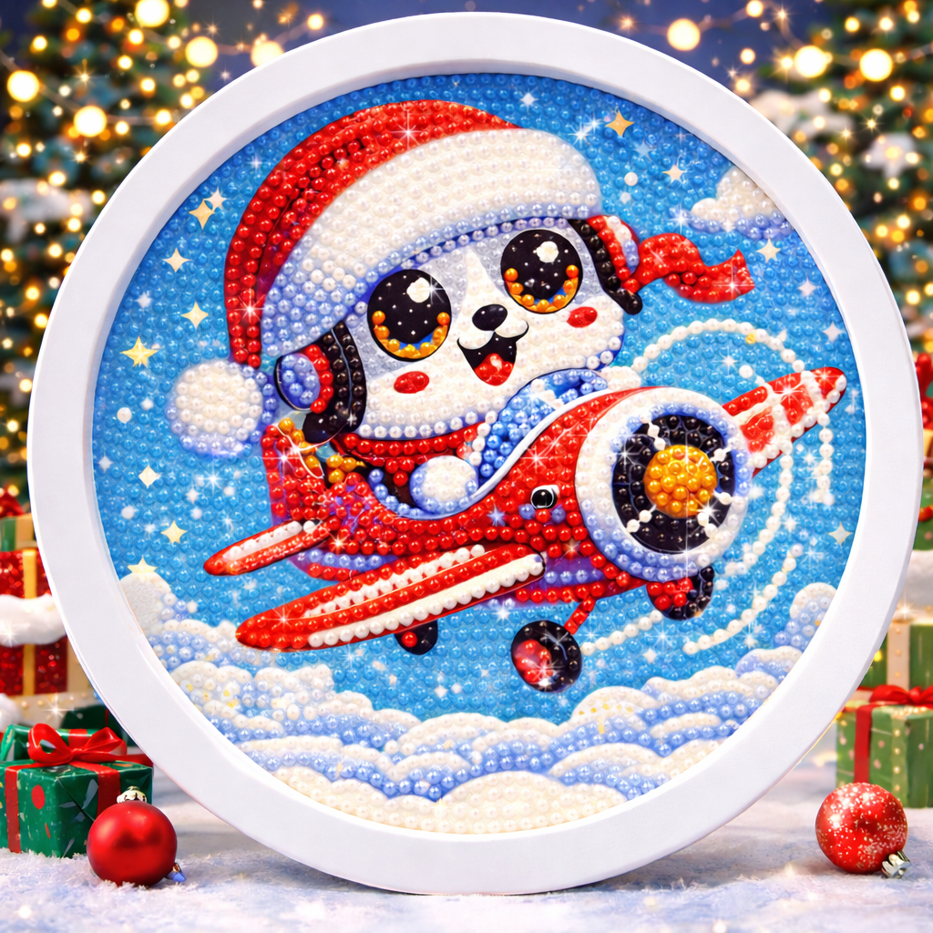 Petit chien pilote du Père Noël – Mini Cadre avec Pied Support